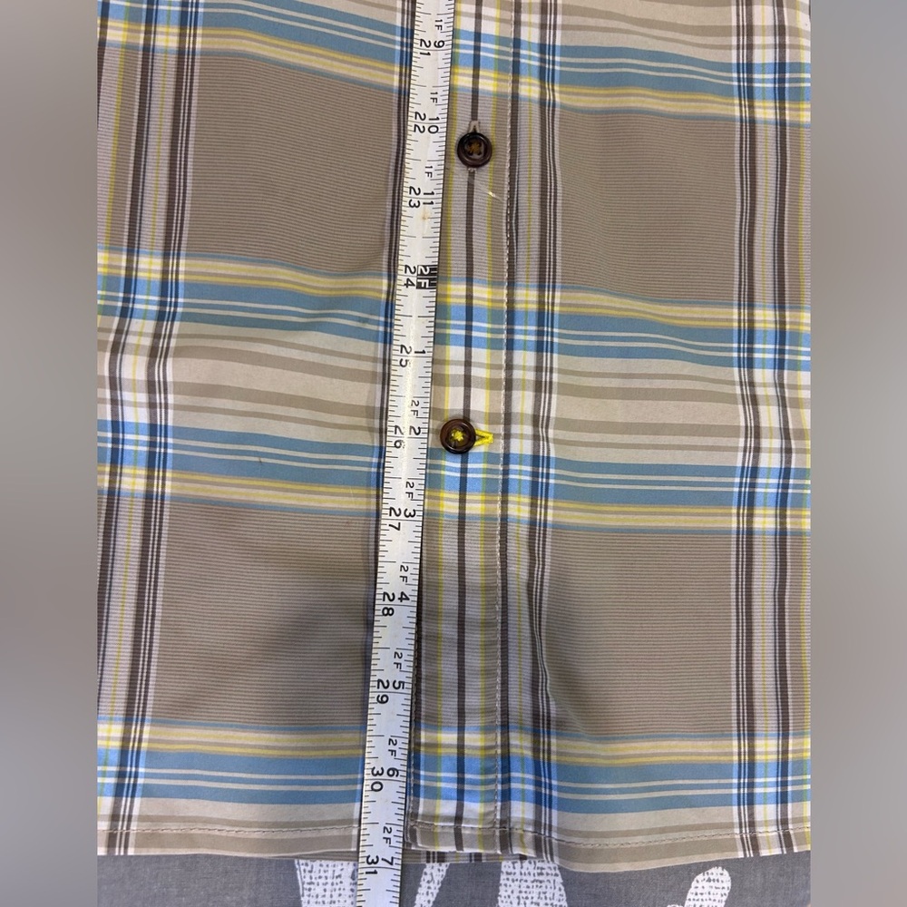 🔷”The North Face” Casual Blue/Tan & Yellow Plaid Button Down Short Sleeved Shirt - Picture 5 of 10